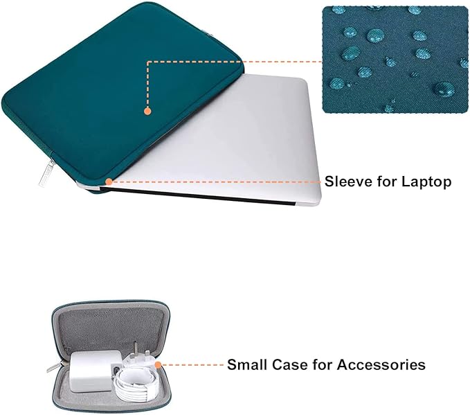 MOSISO Laptop Case 14 inch, 14 inch Laptop Sleeve Bag Compatible with HP Lenovo Dell ASUS Acer, HP Stream, Dell Latitude, Lenovo IdeaPad, Neoprene Computer Sleeve Bag with Small Case, Deep Teal
