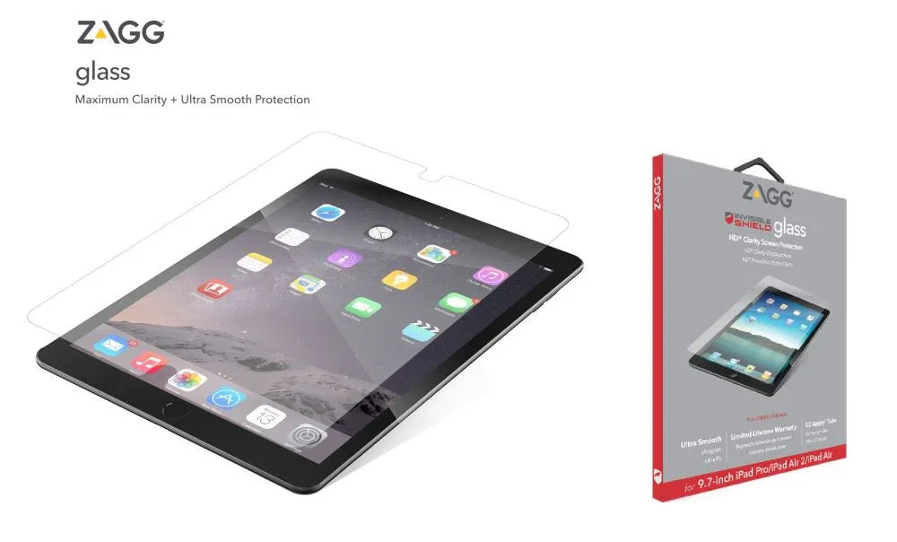 Zagg Apple iPad Air / 2 / Pro 9.7" / iPad 2017 Tempered Glass Screen Protector ID6GLS-F00